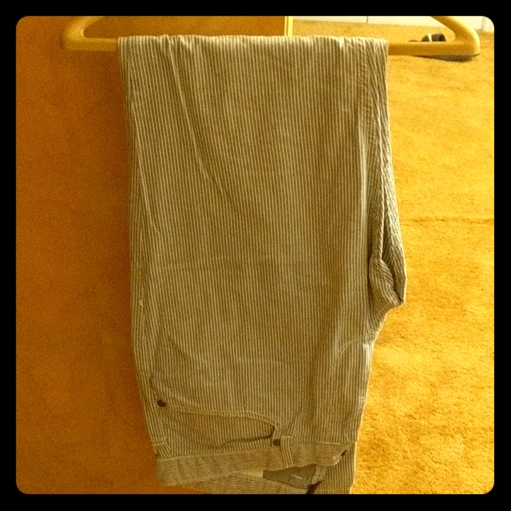 H&M pinstriped straight leg painter pants.